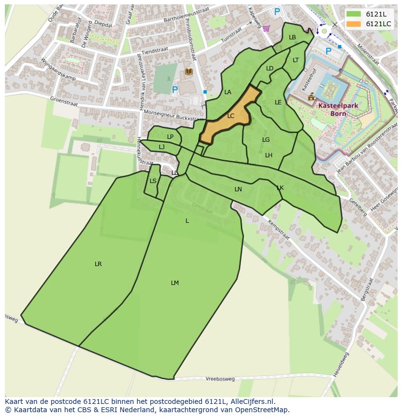 Afbeelding van het postcodegebied 6121 LC op de kaart.
