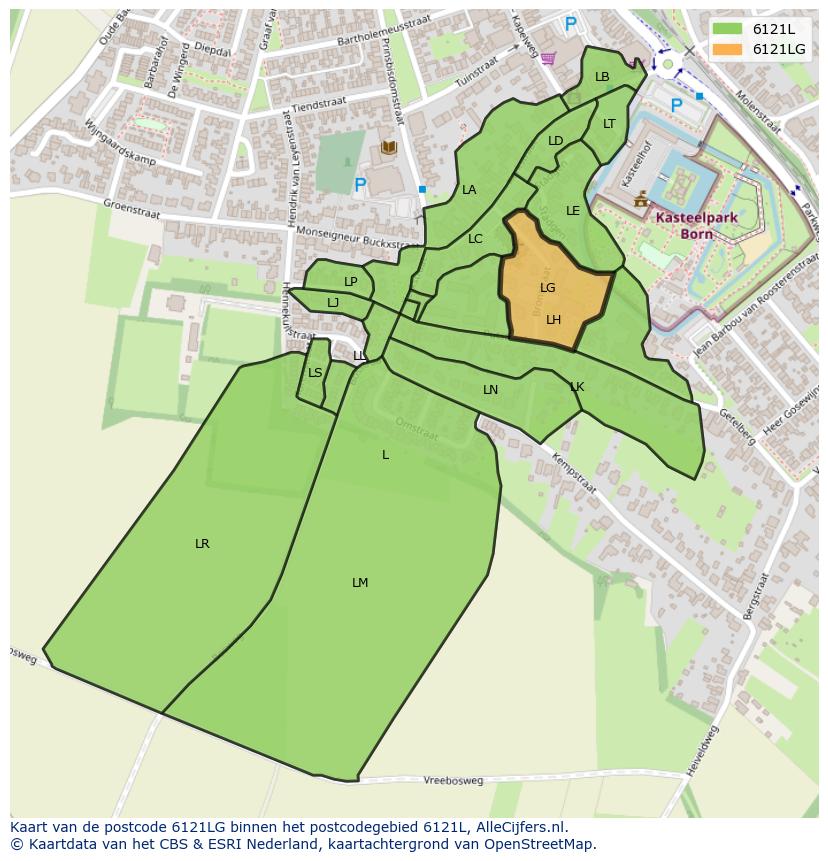 Afbeelding van het postcodegebied 6121 LG op de kaart.