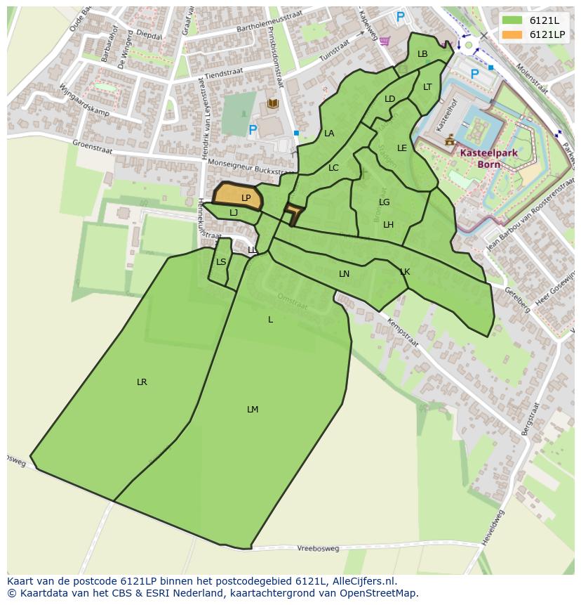 Afbeelding van het postcodegebied 6121 LP op de kaart.