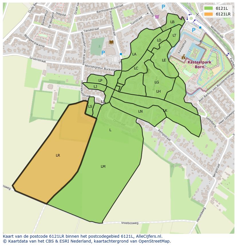 Afbeelding van het postcodegebied 6121 LR op de kaart.