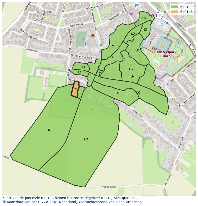 Afbeelding van het postcodegebied 6121 LS op de kaart.