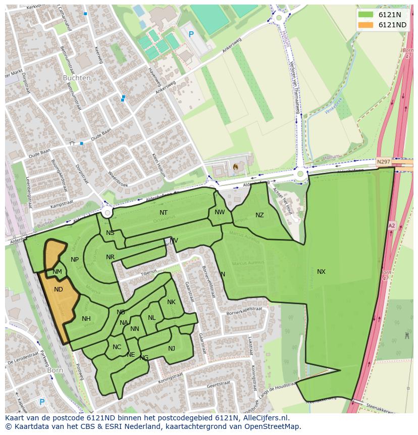 Afbeelding van het postcodegebied 6121 ND op de kaart.