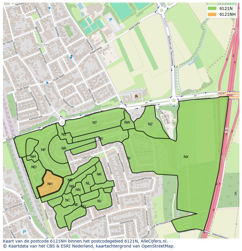 Afbeelding van het postcodegebied 6121 NH op de kaart.