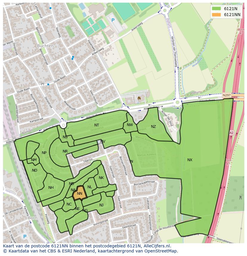 Afbeelding van het postcodegebied 6121 NN op de kaart.