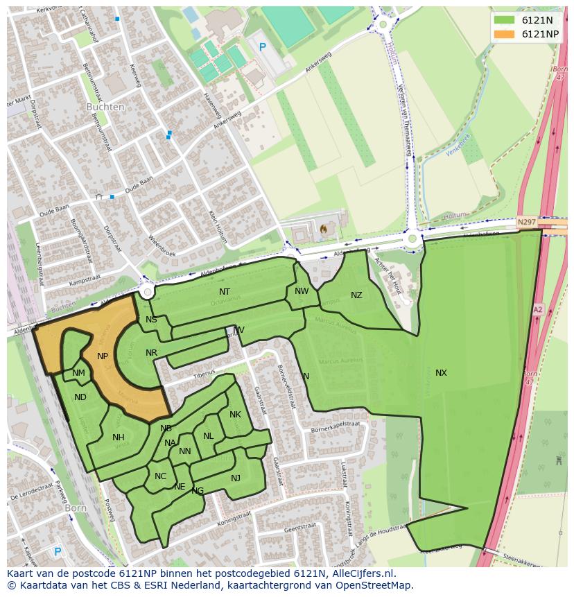 Afbeelding van het postcodegebied 6121 NP op de kaart.