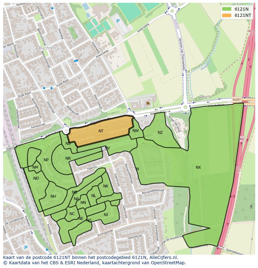 Afbeelding van het postcodegebied 6121 NT op de kaart.