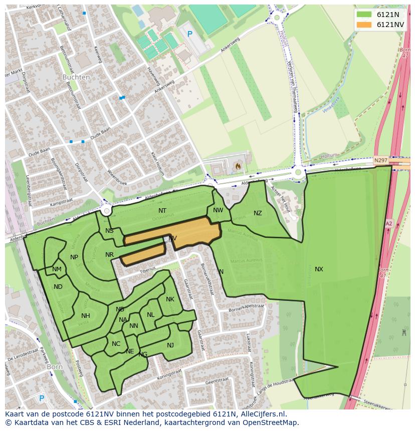 Afbeelding van het postcodegebied 6121 NV op de kaart.