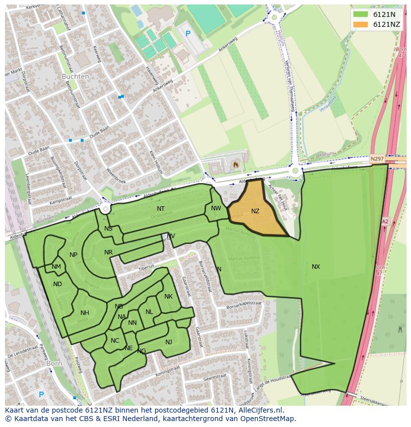 Afbeelding van het postcodegebied 6121 NZ op de kaart.