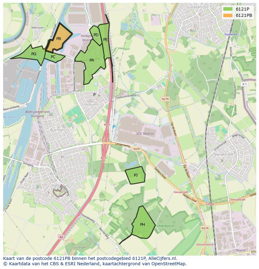 Afbeelding van het postcodegebied 6121 PB op de kaart.