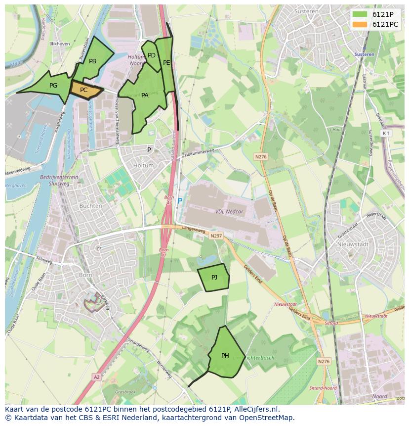 Afbeelding van het postcodegebied 6121 PC op de kaart.