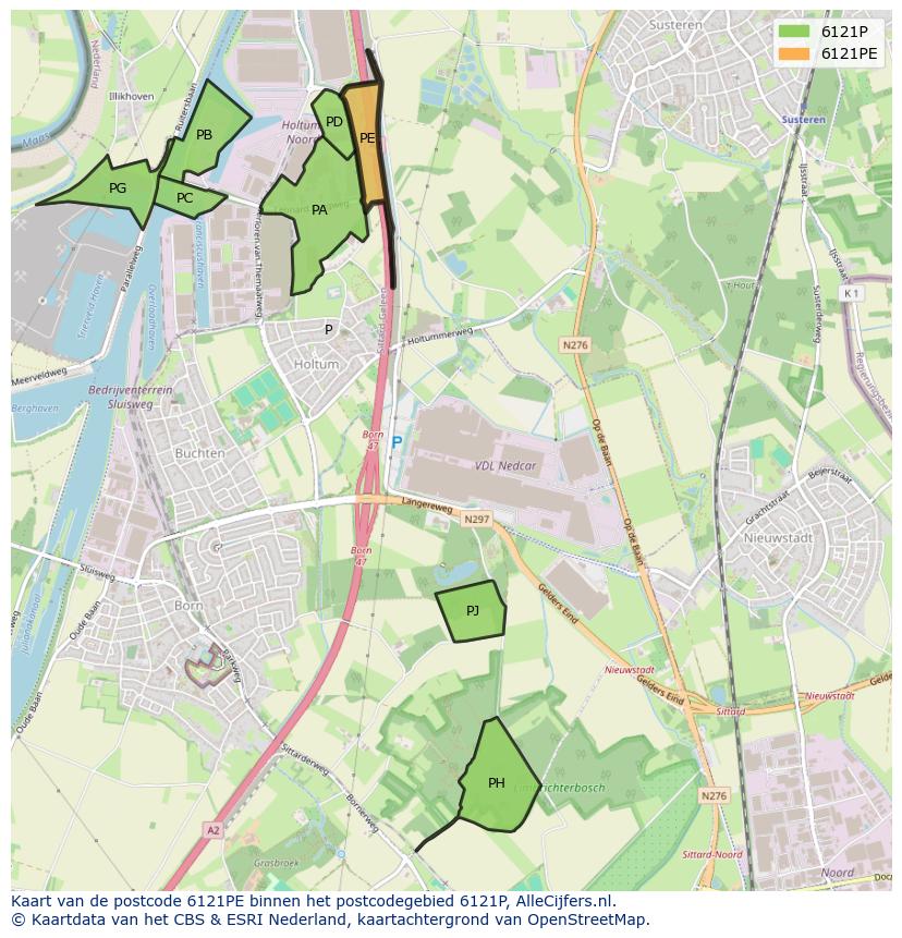 Afbeelding van het postcodegebied 6121 PE op de kaart.