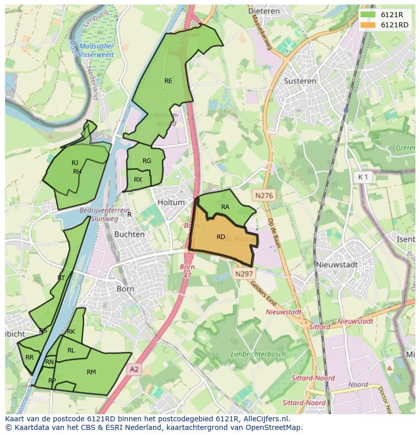 Afbeelding van het postcodegebied 6121 RD op de kaart.