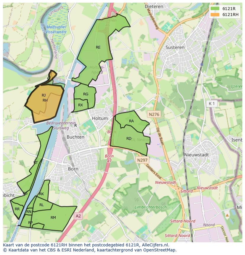 Afbeelding van het postcodegebied 6121 RH op de kaart.