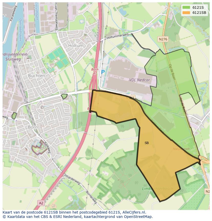 Afbeelding van het postcodegebied 6121 SB op de kaart.