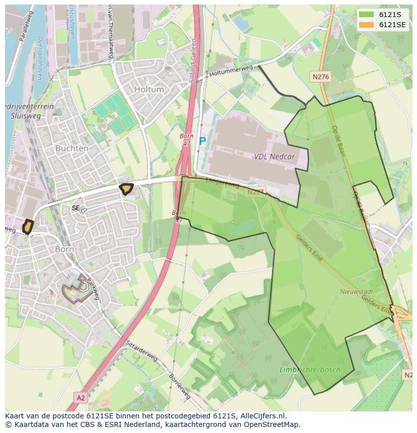 Afbeelding van het postcodegebied 6121 SE op de kaart.