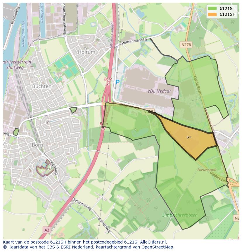 Afbeelding van het postcodegebied 6121 SH op de kaart.