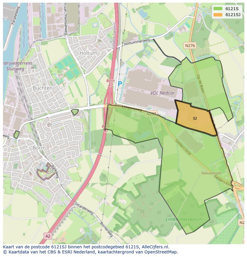 Afbeelding van het postcodegebied 6121 SJ op de kaart.