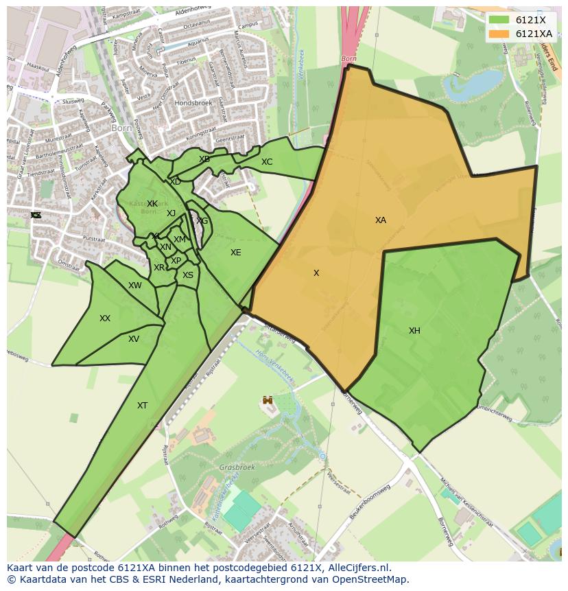 Afbeelding van het postcodegebied 6121 XA op de kaart.