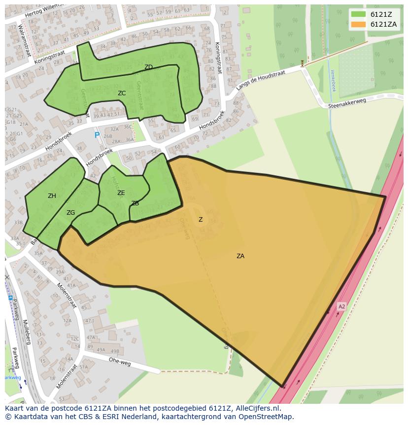 Afbeelding van het postcodegebied 6121 ZA op de kaart.