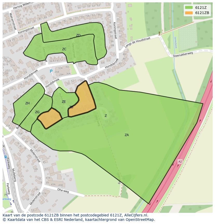 Afbeelding van het postcodegebied 6121 ZB op de kaart.