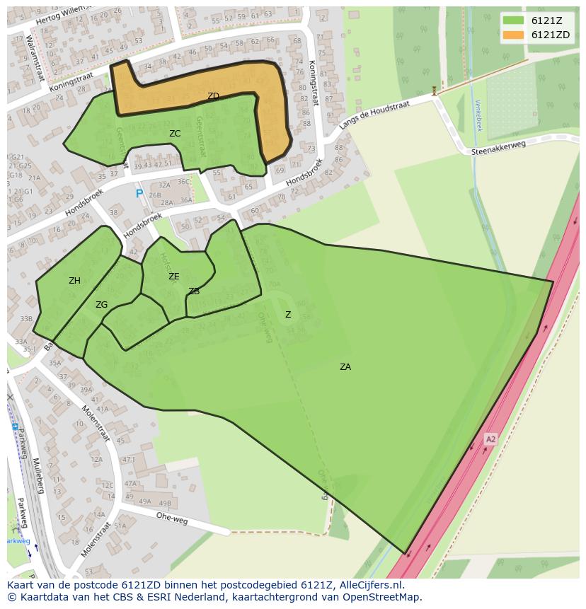 Afbeelding van het postcodegebied 6121 ZD op de kaart.