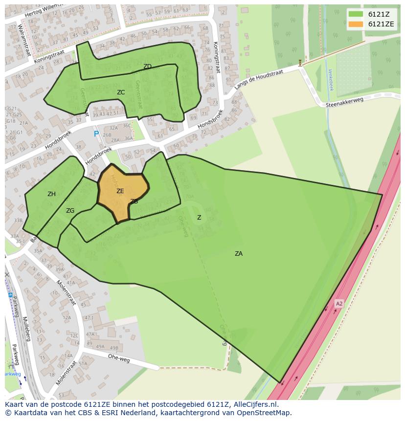 Afbeelding van het postcodegebied 6121 ZE op de kaart.
