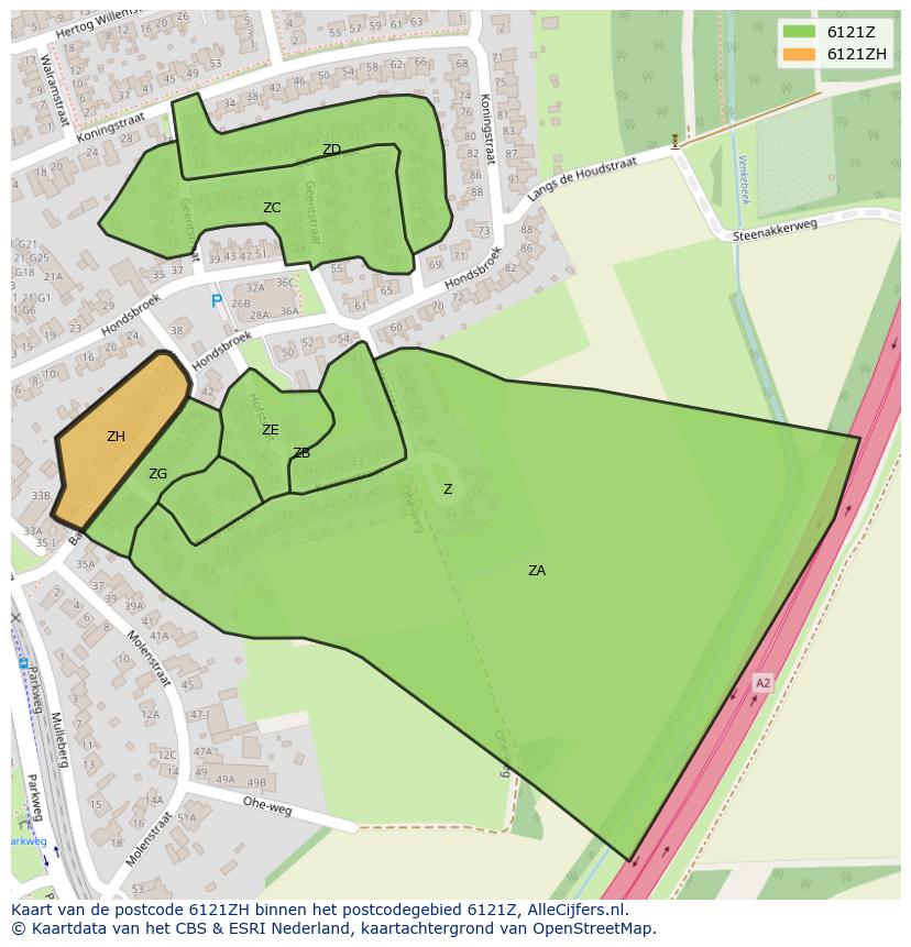 Afbeelding van het postcodegebied 6121 ZH op de kaart.
