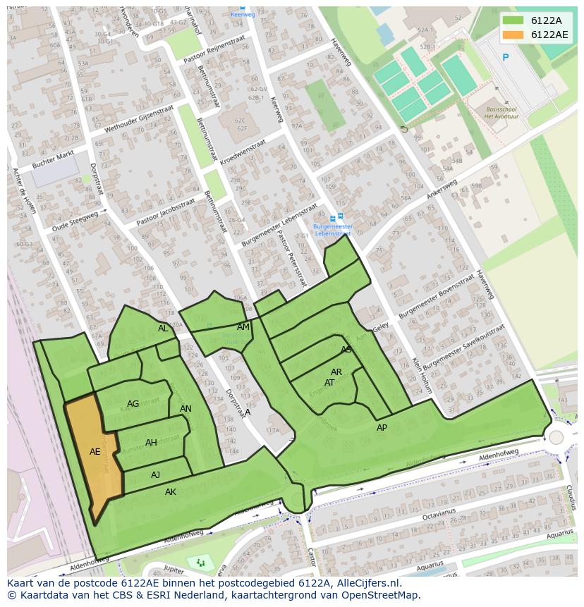 Afbeelding van het postcodegebied 6122 AE op de kaart.