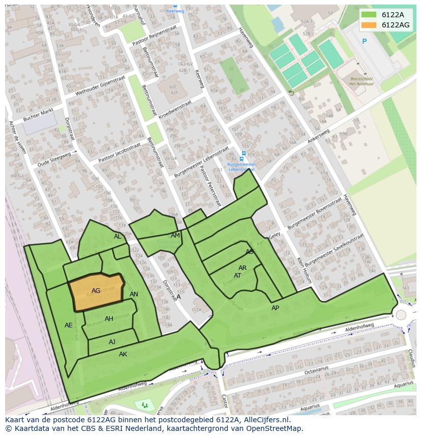 Afbeelding van het postcodegebied 6122 AG op de kaart.