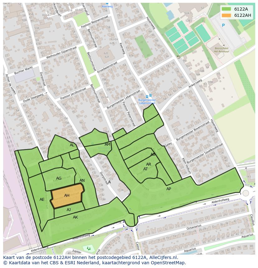 Afbeelding van het postcodegebied 6122 AH op de kaart.