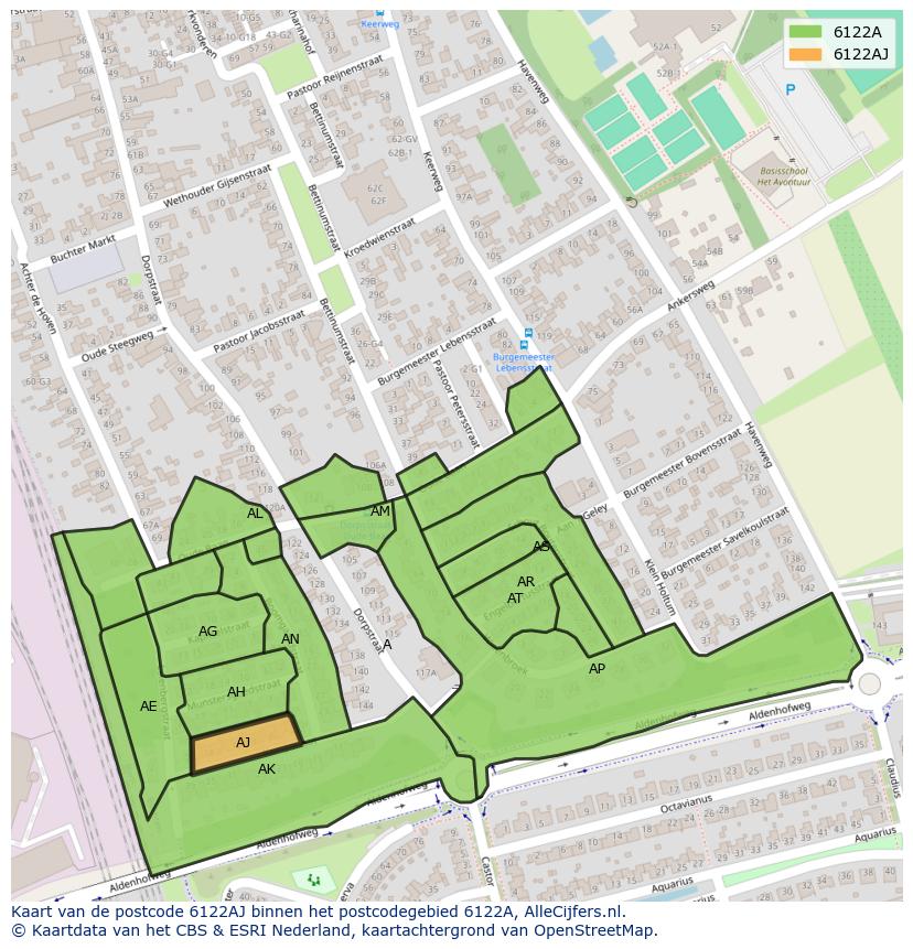 Afbeelding van het postcodegebied 6122 AJ op de kaart.