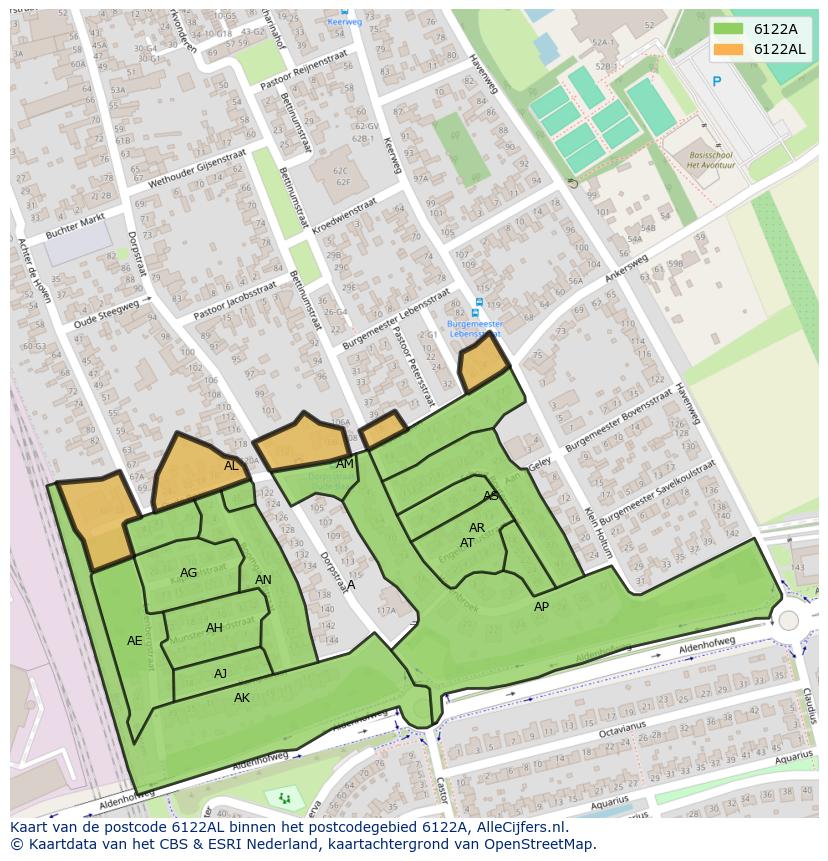 Afbeelding van het postcodegebied 6122 AL op de kaart.