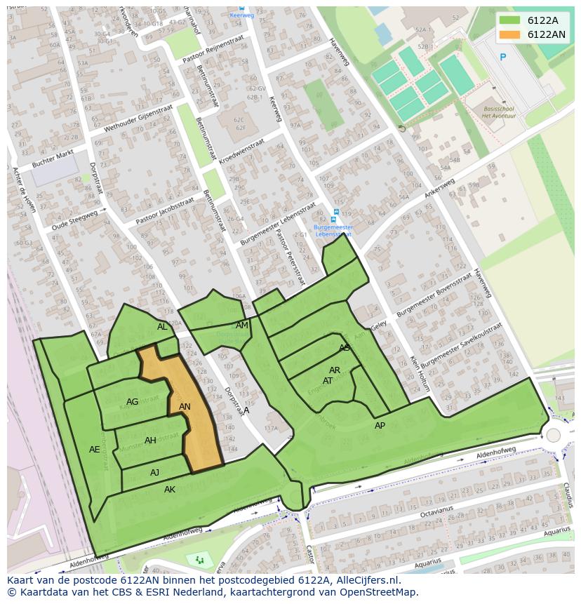 Afbeelding van het postcodegebied 6122 AN op de kaart.
