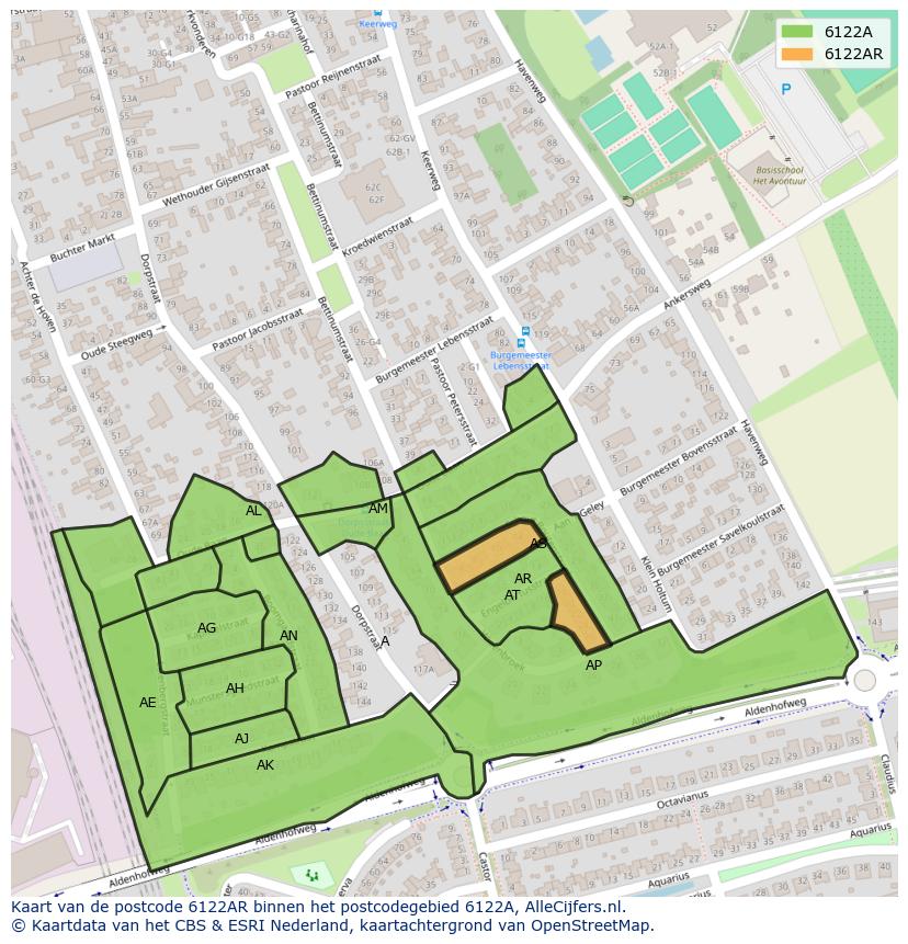 Afbeelding van het postcodegebied 6122 AR op de kaart.
