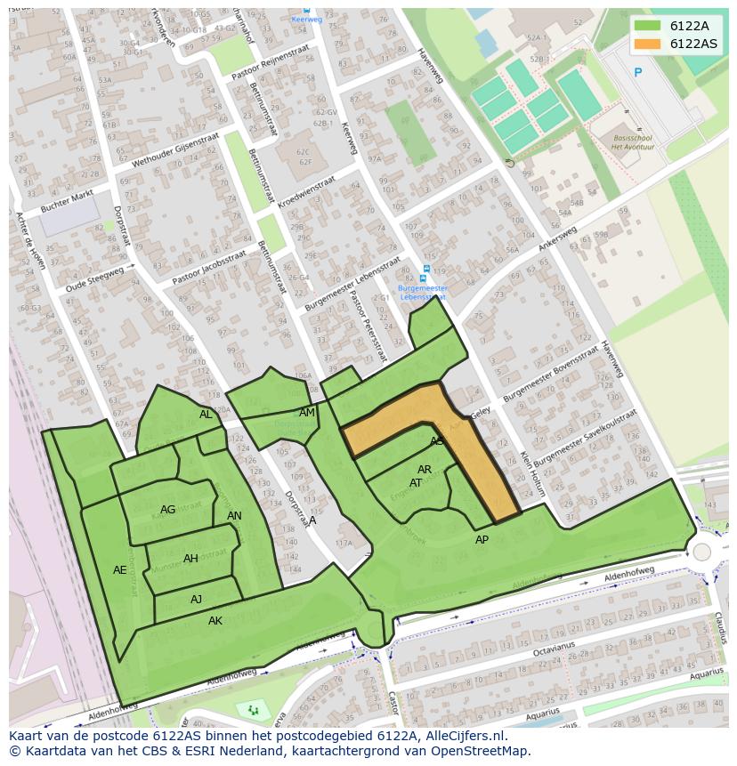 Afbeelding van het postcodegebied 6122 AS op de kaart.