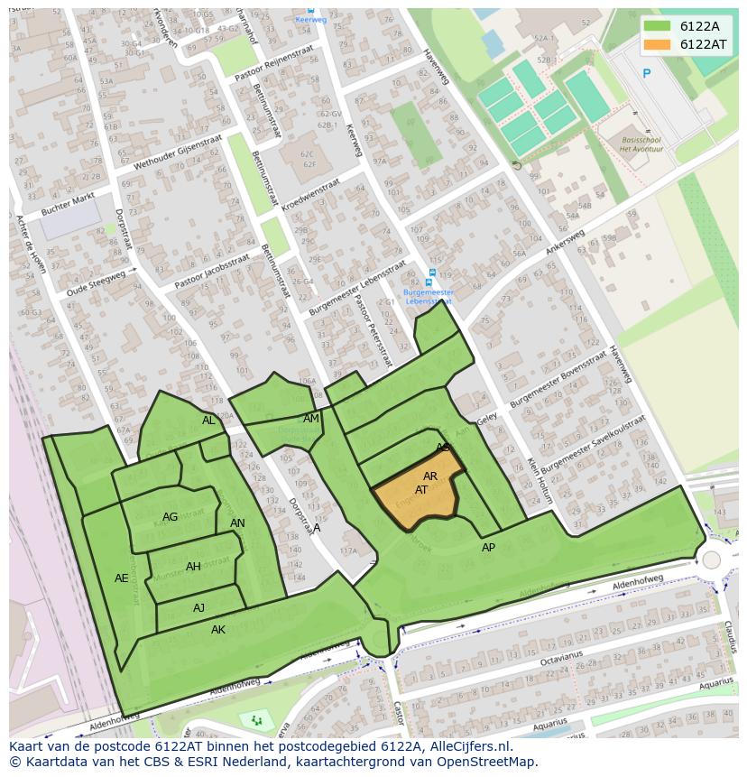 Afbeelding van het postcodegebied 6122 AT op de kaart.