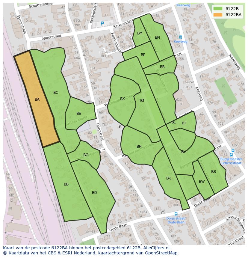 Afbeelding van het postcodegebied 6122 BA op de kaart.