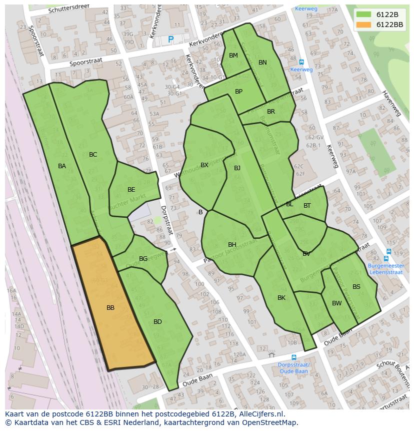 Afbeelding van het postcodegebied 6122 BB op de kaart.