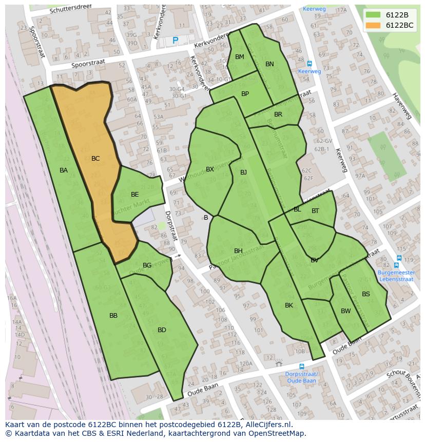 Afbeelding van het postcodegebied 6122 BC op de kaart.