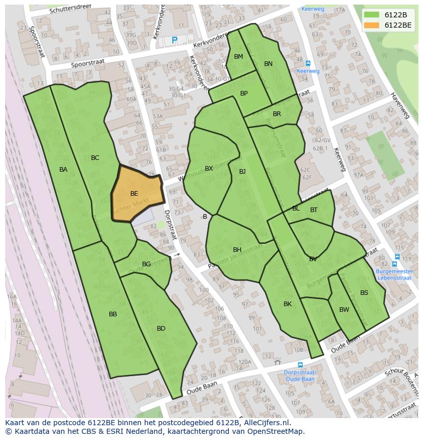 Afbeelding van het postcodegebied 6122 BE op de kaart.