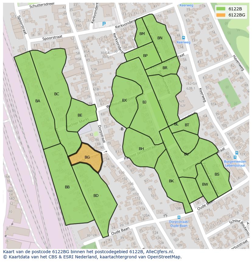 Afbeelding van het postcodegebied 6122 BG op de kaart.