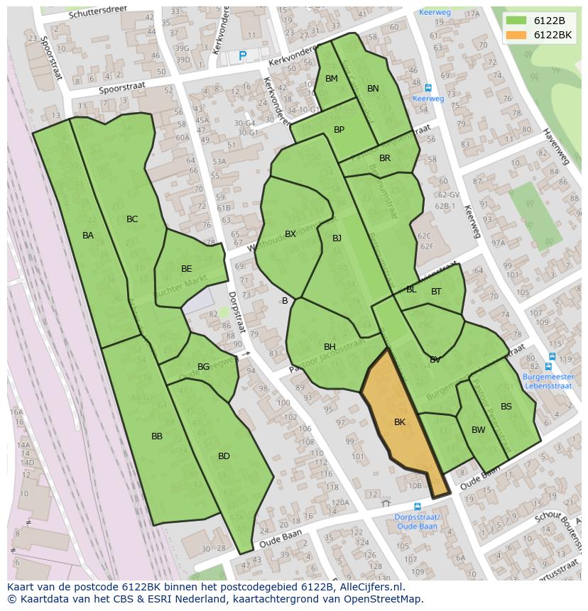 Afbeelding van het postcodegebied 6122 BK op de kaart.