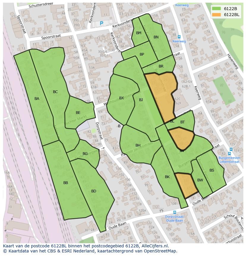 Afbeelding van het postcodegebied 6122 BL op de kaart.