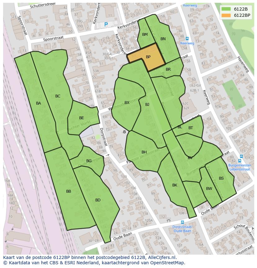 Afbeelding van het postcodegebied 6122 BP op de kaart.