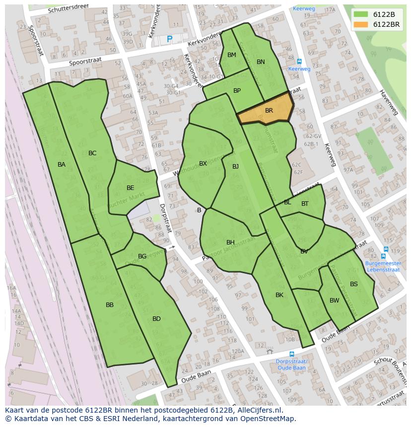 Afbeelding van het postcodegebied 6122 BR op de kaart.