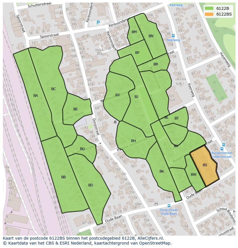Afbeelding van het postcodegebied 6122 BS op de kaart.
