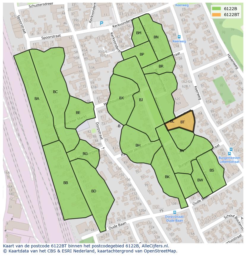 Afbeelding van het postcodegebied 6122 BT op de kaart.