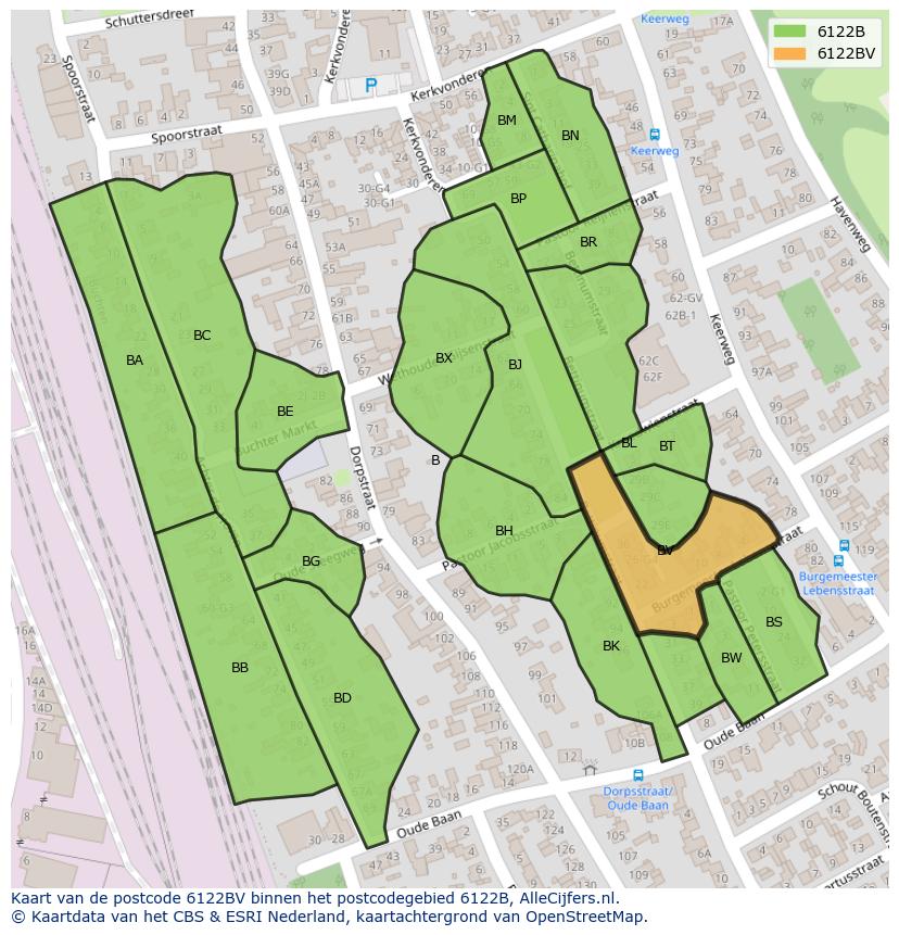 Afbeelding van het postcodegebied 6122 BV op de kaart.