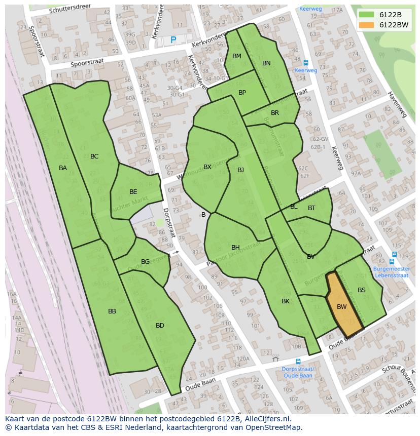 Afbeelding van het postcodegebied 6122 BW op de kaart.