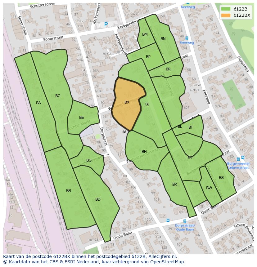 Afbeelding van het postcodegebied 6122 BX op de kaart.